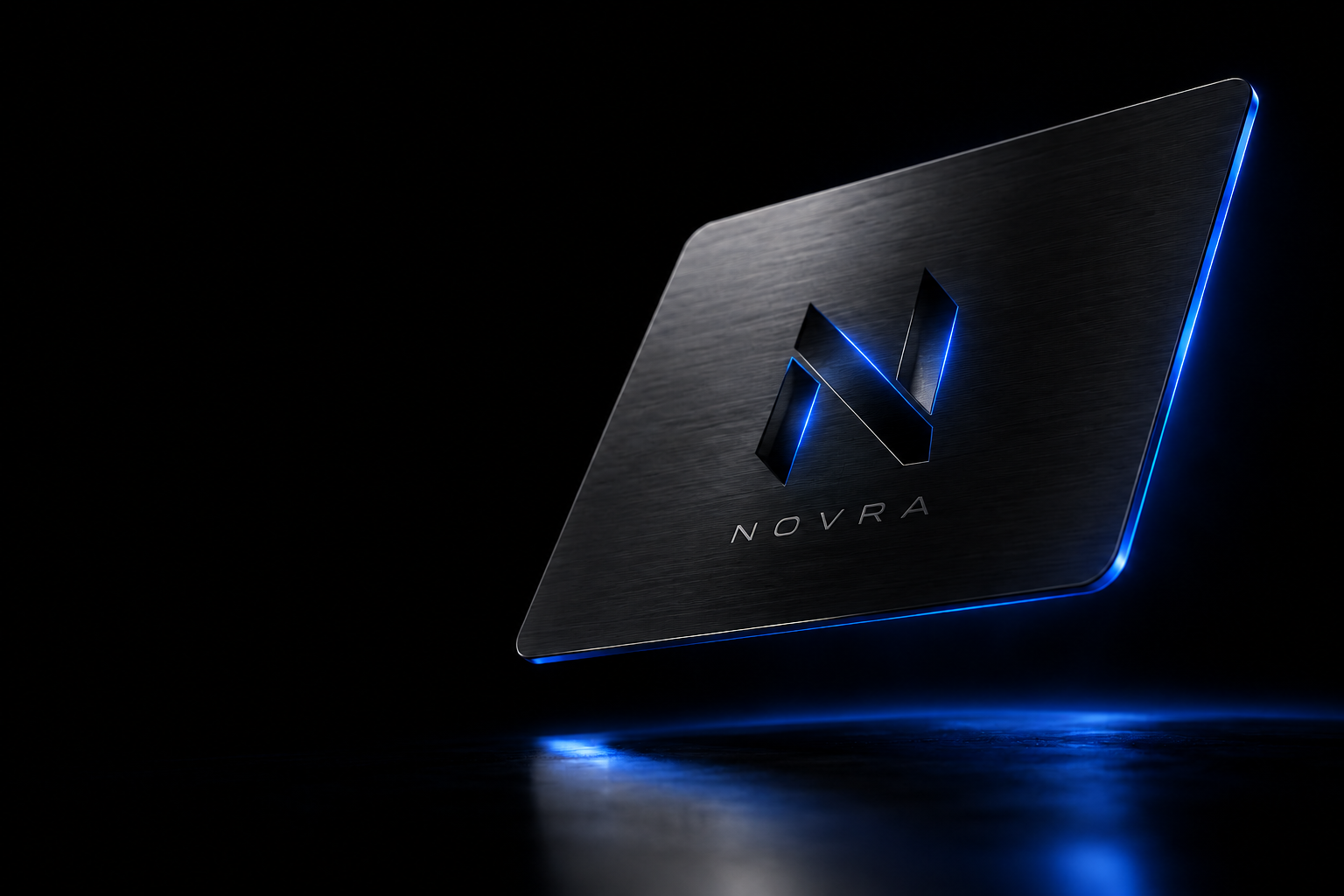 NOVRA graphite card with electric blue lighting